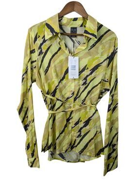 NEW P.E Nation Bronte Top Large Yellow Camo Animal Print Belted Long Sleeve